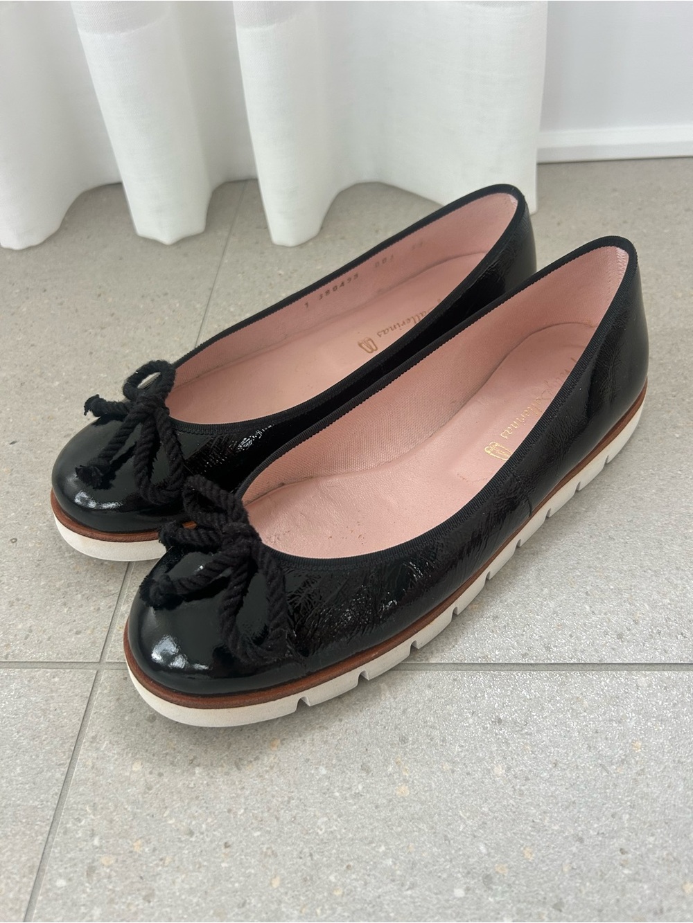 Pretty Ballerinas Black Patent Leather Ballet Flats with Rope Bow❤️8.5